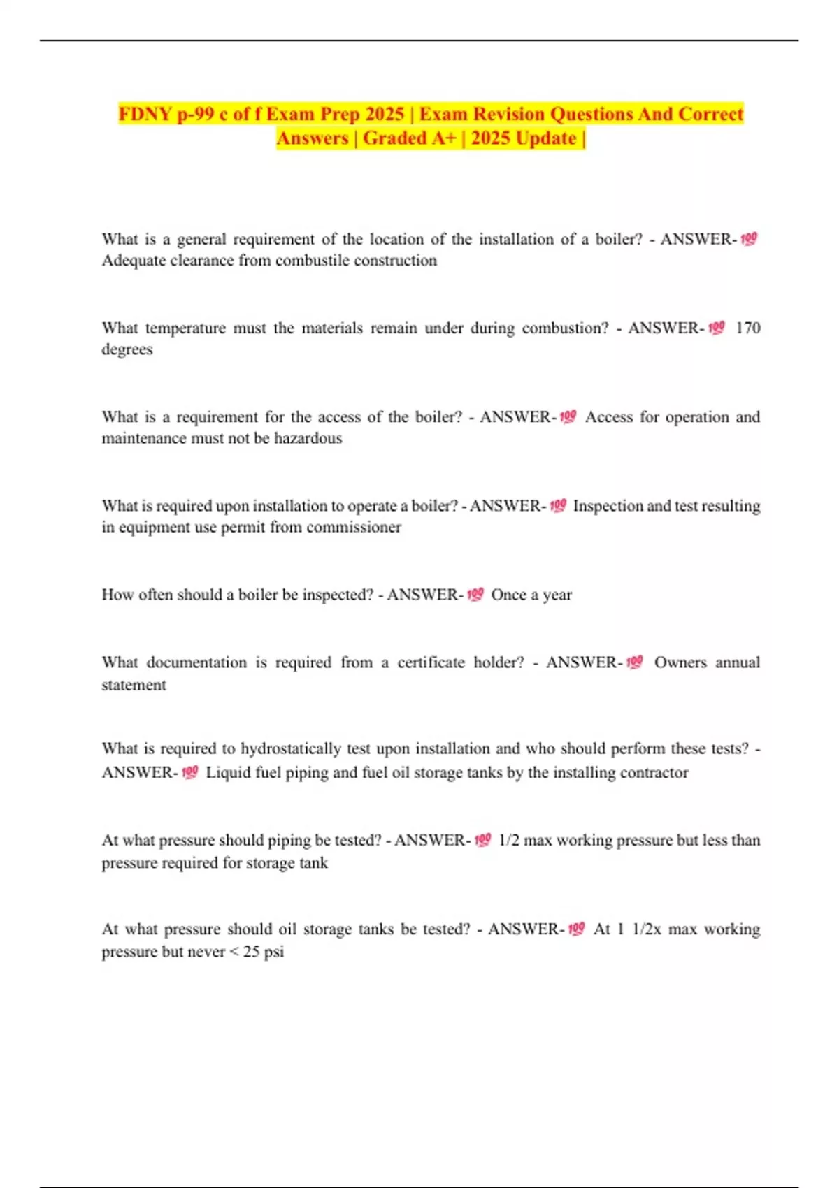 Fdny P 99 C Of F Exam Prep 2025 Exam Revision Questions And Correct