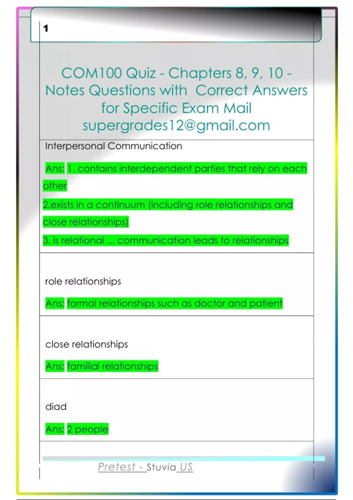 COM100 Quiz - Chapters 8, 9, 10 - Notes Questions with Correct Answers ...
