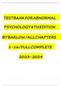 Test Bank For Abnormal Psychology 8th Edition By Barlow All Chapters 1-16 Full Complete 2024&sol;2025