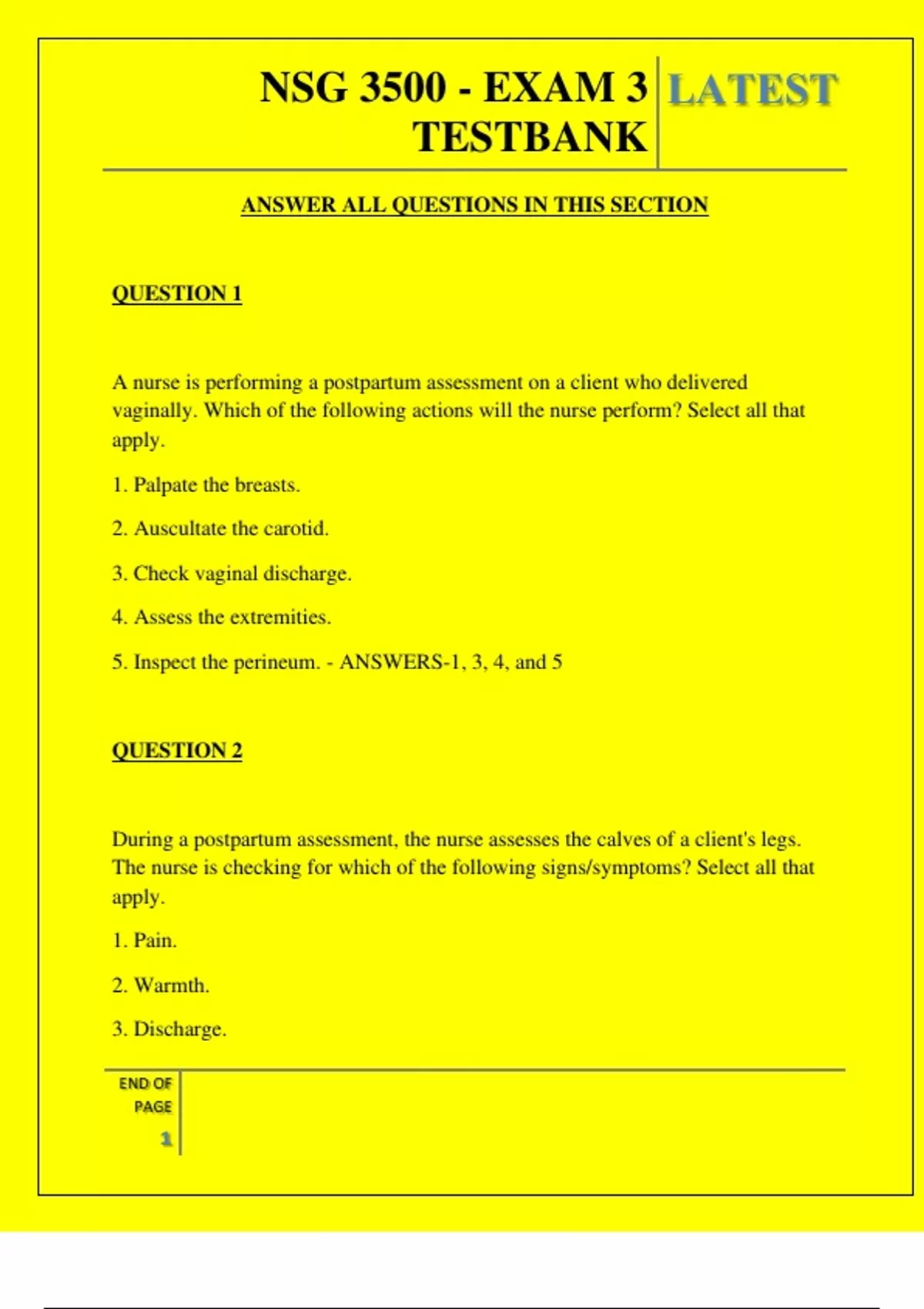 NSG 3500 - EXAM 3 TESTBANK QUESTIONS AND ANSWERS 2025 - NSG 3500 ...