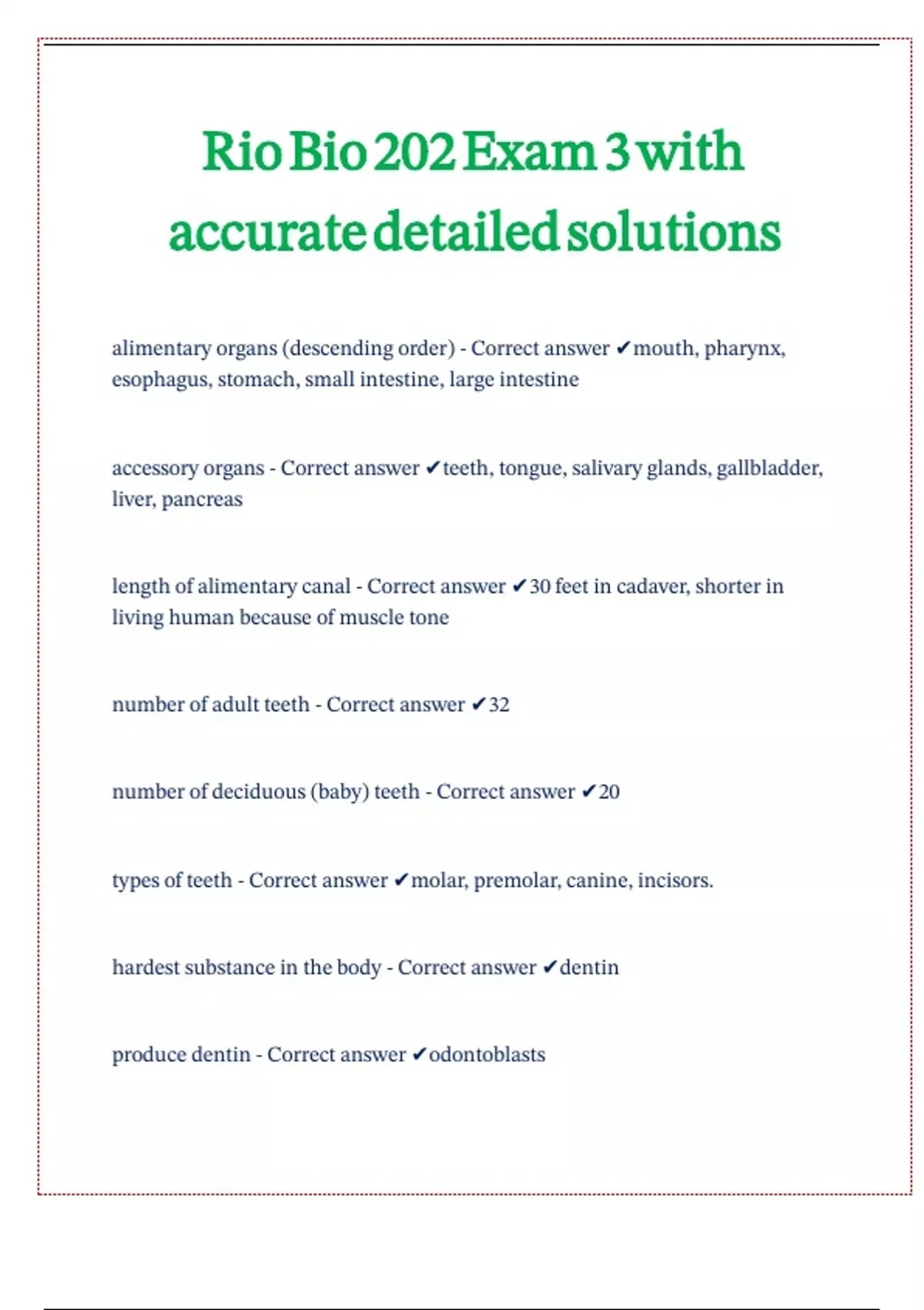 Bio 202 EXAM 3 with accurate detailed solutions - BIO 202 - Stuvia US