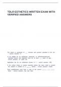 TDLR ESTHETICS WRITTEN EXAM WITH VERIFIED ANSWERS