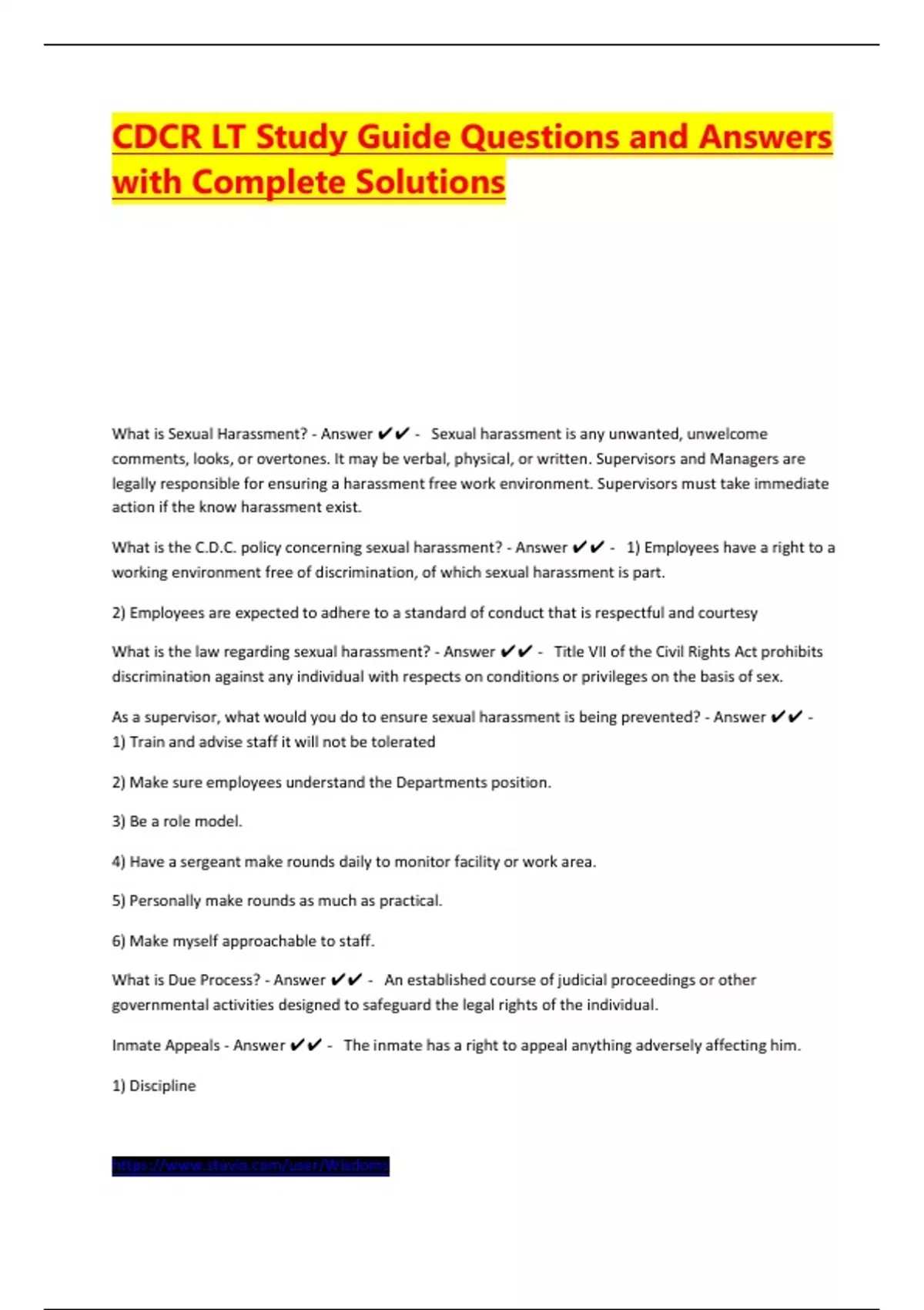 CDCR LT Study Guide Exam Questions and Answers with Complete Solutions ...