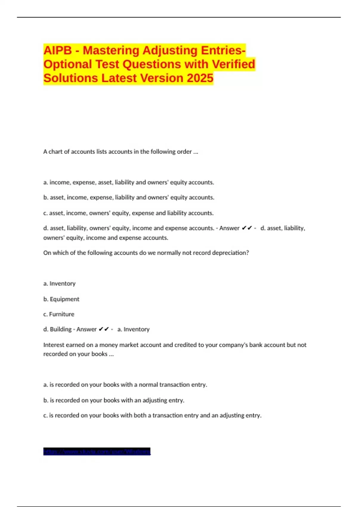 AIPB Bundled Questions with Correct Answers Latest Update 2025 Already ...