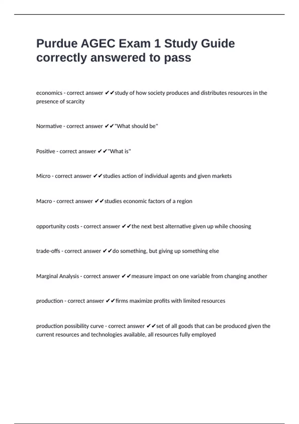 Purdue AGEC Exam 1 Study Guide correctly answered to pass - AGEC ...