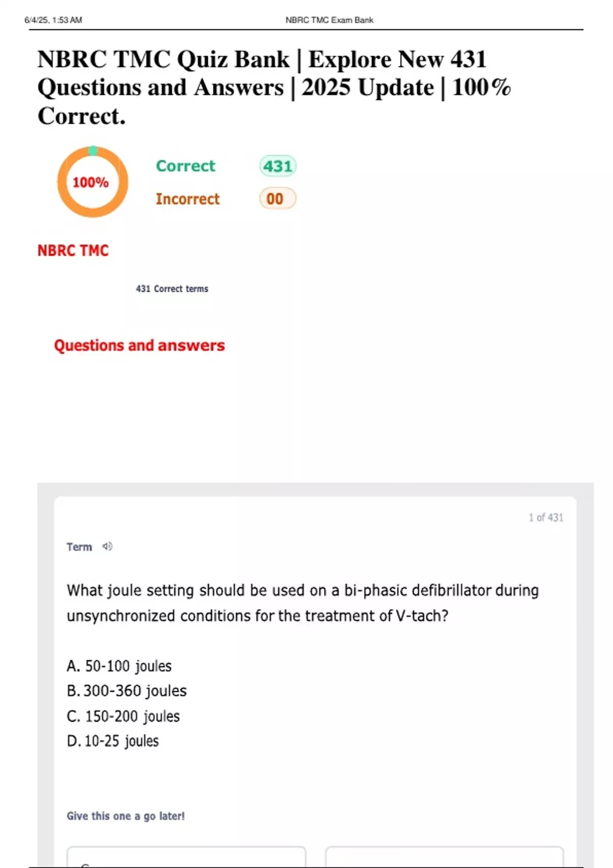 NBRC TMC Quiz Bank | Explore New 431 Questions and Answers | 2025 ...