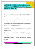 AUTOCAD 2025&sol;2026 Exam Questions  and Answers 100&percnt; Guaranteed Success  &vert; Already Rated A&plus;