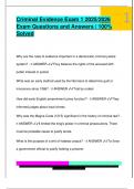Criminal Evidence Exam 1 2025&sol;2026  Exam Questions and Answers &vert; 100&percnt;  Solved 