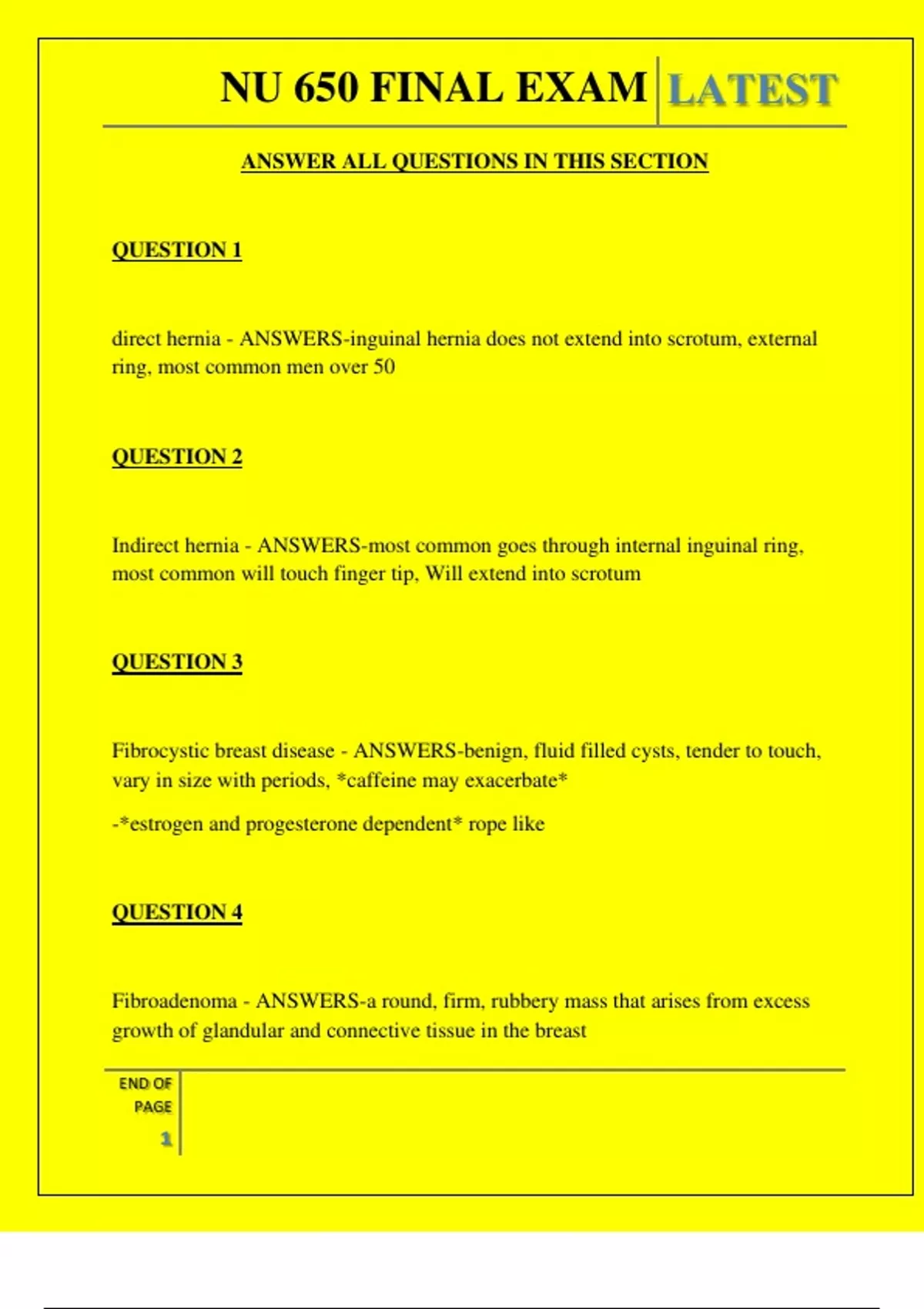 NU 650 FINAL EXAM QUESTIONS AND ANSWERS 2025 - NU 650 - Stuvia US