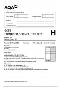 GCSE Combined Science&colon; Trilogy &ndash; Higher Tier Biology Paper 1H Question Paper&period;