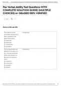 Pax Verbal Ability Test Questions WITH COMPLETE SOLUTION GUIDE&rpar; &lpar;MULTIPLE CHOICES&rpar; A&plus; GRADED 100&percnt; VERIFIED