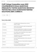 CLEP College Composition exam 2025 COMPREHENSIVE EXAM QUESTIONS &vert;FREQUENTLY TESTED QUESTIONS &vert;RECENTLY TESTING REAL EXAM QUESTIONS&vert;VERIFIED SOLUTIONS &lpar;100&percnt; CORRECT&rpar;