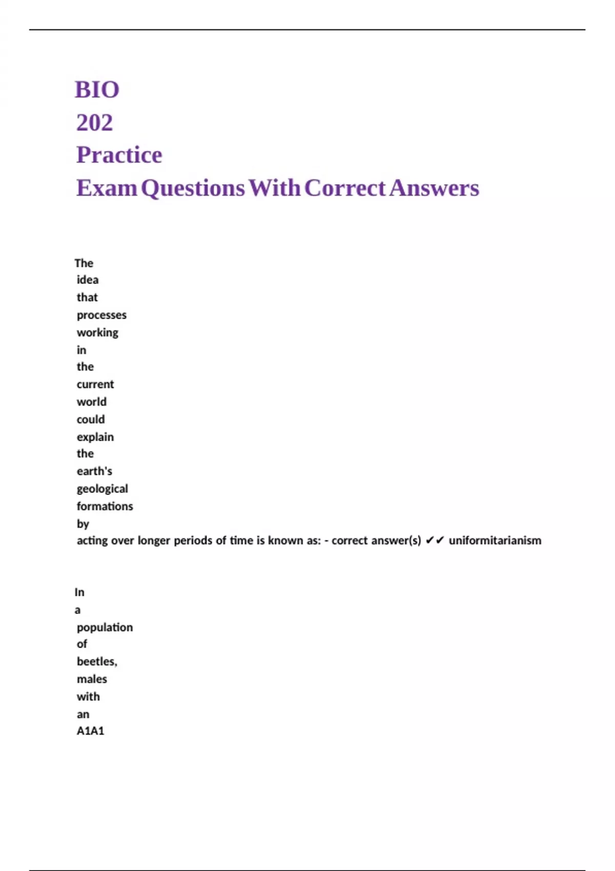 BIO 202 Practice Exam Questions With Correct Answers. - BIO 202 - Stuvia US