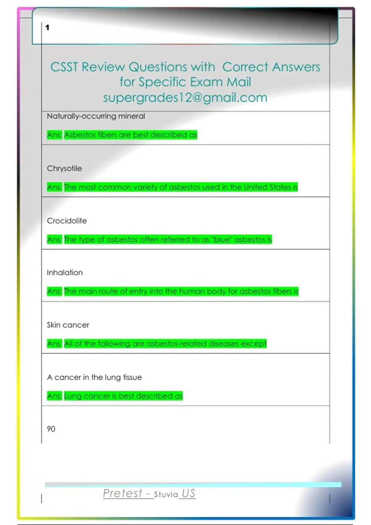 CSST Review Questions with Correct Answers - CSST - Stuvia US