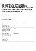 AZ real estate test questions 2025 COMPREHENSIVE EXAM QUESTIONS &vert;FREQUENTLY TESTED QUESTIONS &vert;RECENTLY TESTING REAL EXAM QUESTIONS&vert;VERIFIED SOLUTIONS &lpar;100&percnt; CORRECT&rpar;