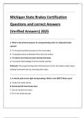 Michigan State Brakes Certification Questions and correct Answers  &lpar;Verified Answers&rpar; 2025
