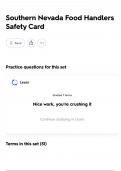 Southern Nevada Food Handlers Safety Card 2025&rpar; comprehensive questions and verified answers &lpar;Detailed & Elaborated&rpar; ACTUAL EXAM 2025 TEST 100&percnt; Solved 2025&excl;&excl;