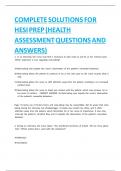 COMPLETE SOLUTIONS FOR  HESI PREP &lpar;HEALTH  ASSESSMENT QUESTIONS AND  ANSWERS&rpar; 