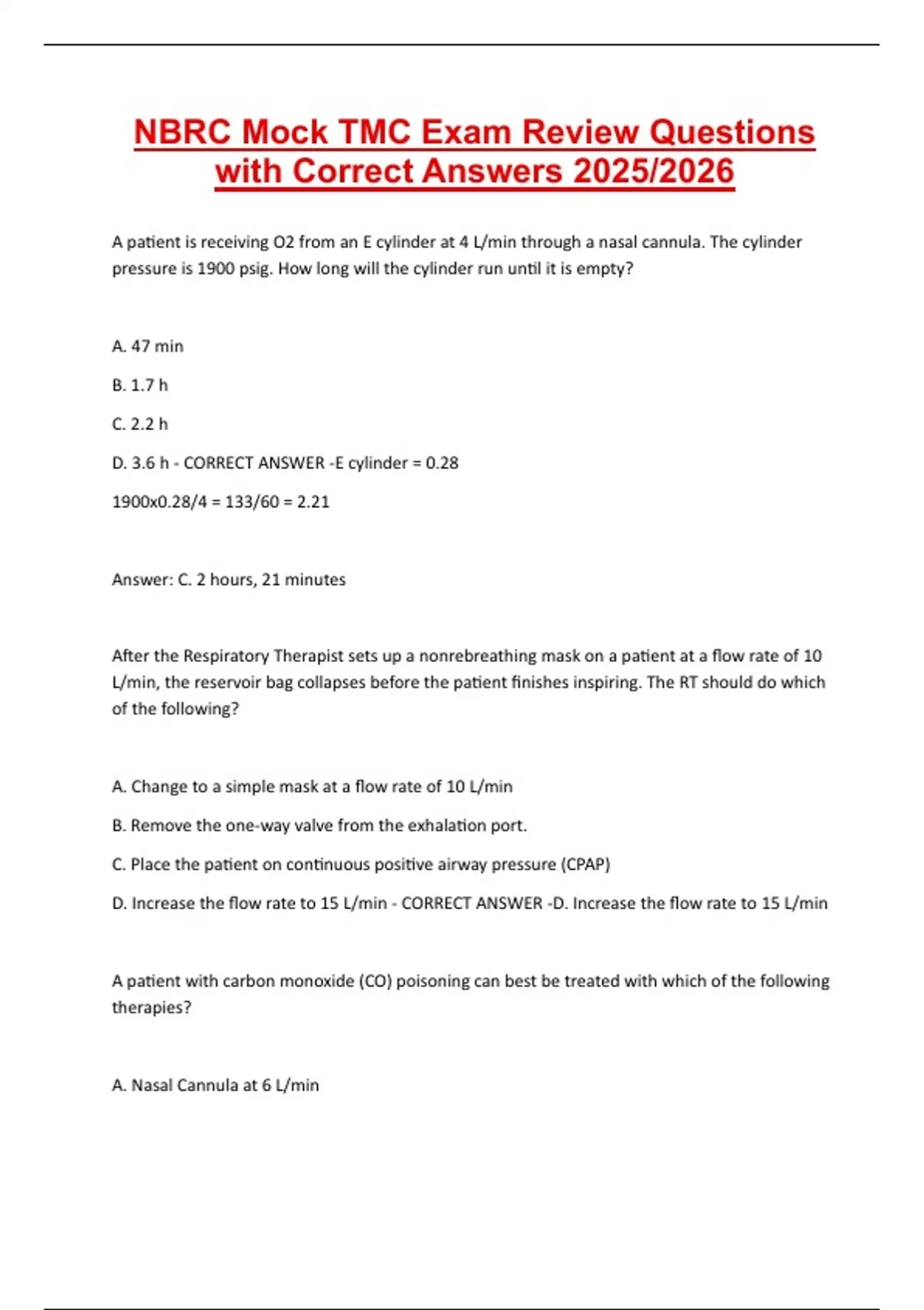 NBRC Mock TMC Exam Review Questions with Correct Answers 2025/2026 ...