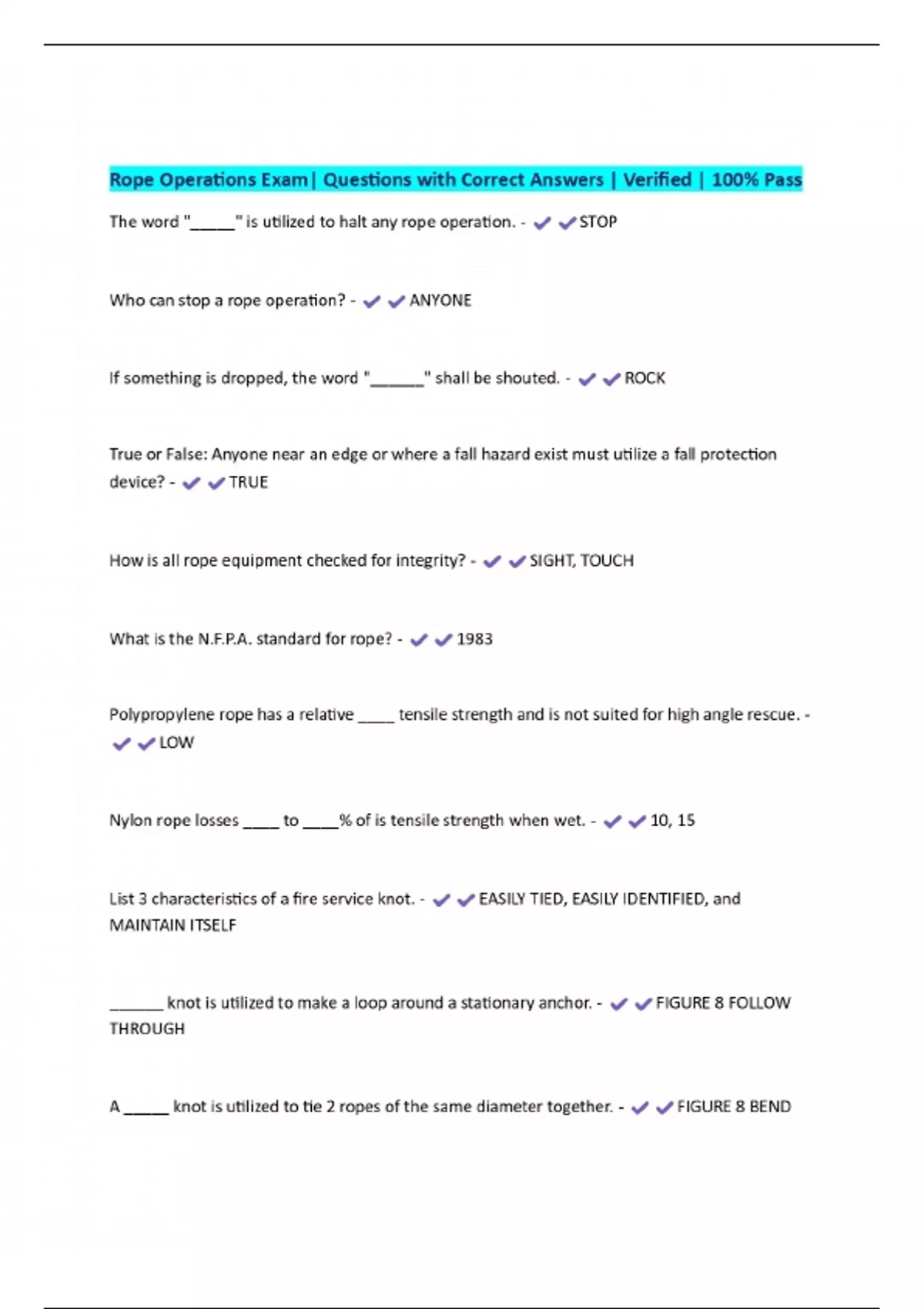 Amazon Rope Distance Question Rope Operations Exam| Questions with Correct Answers | Verified | 100% ...