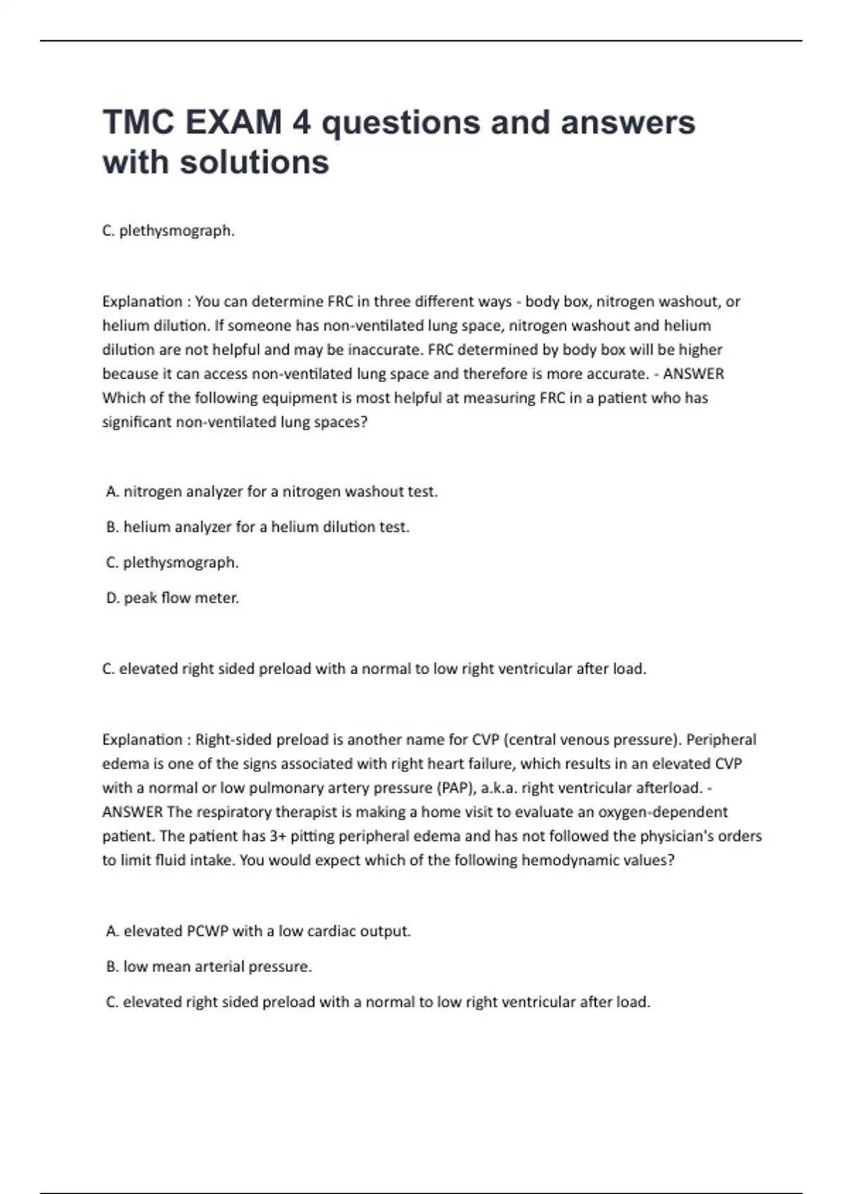 TMC EXAM 4 questions and answers with solutions. - TMC - Stuvia US