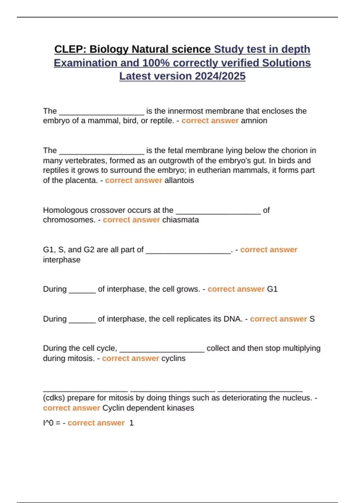 CLEP Biology Natural science Study test in depth Examination and