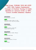 Final Exam&colon; NUR160&sol; NUR 160 &lpar;NEW 2025&sol; 2026 Update&rpar; Fundamental Concepts of Practical Nursing II Guide&vert; Questions & Answers&vert; Grade A&vert; 100&percnt; Correct &lpar;Verified Solutions&rpar;- Hondros