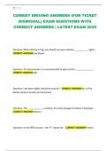 COMEDY DRIVING ANSWERS &lpar;FOR TICKET DISMISSAL&rpar; EXAM QUESTIONS WITH CORRECT ANSWERS &vert; LATEST EXAM 2025
