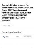 Comedy Driving answers &lpar;for ticket dismissal&rpar; 2025&vert;COMPLETE EXAM TEST &lpar;questions and verified answers&rpar; FREQUENTLY MOST TESTED QUESTIONS &vert;already graded A&plus;&vert;100&percnt; passed&excl;&excl;