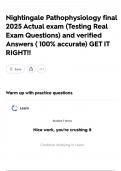 Nightingale Pathophysiology final 2025 Actual exam &lpar;Testing Real Exam Questions&rpar; and verified Answers &lpar; 100&percnt; accurate&rpar; GET IT RIGHT&excl;&excl;