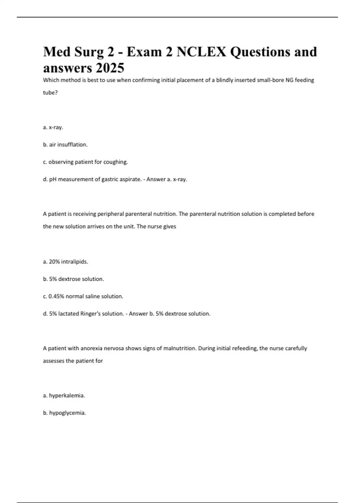Med Surg 2 - Exam 2 NCLEX Questions and answers 2025 - Medical surgical ...