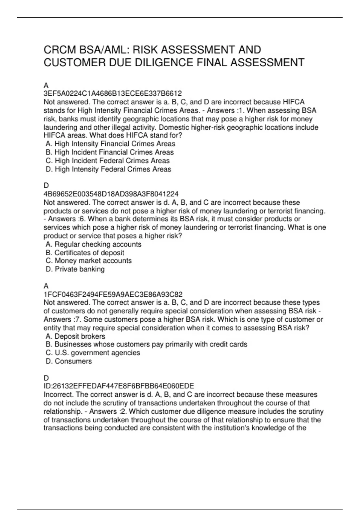 CRCM BSA/AML: RISK ASSESSMENT AND CUSTOMER DUE DILIGENCE FINAL ...