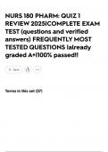 NURS 180 PHARM&colon; QUIZ 1 REVIEW 2025&vert;COMPLETE EXAM TEST &lpar;questions and verified answers&rpar; FREQUENTLY MOST TESTED QUESTIONS &vert;already graded A&plus;&vert;100&percnt; passed&excl;&excl;