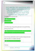 EVO WRITTEN TEST QUESTIONS WITH  100&percnt; CORRECT ANSWERS&excl;&excl;&sol;NEWEST  UPDATE Questions with  Correct  Answers  for Specific Exam Mail  supergrades12&commat;gmail&period;com