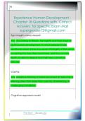 Experience Human Development -  Chapter 18 Questions with  Correct  Answers  for Specific Exam Mail  supergrades12&commat;gmail&period;com