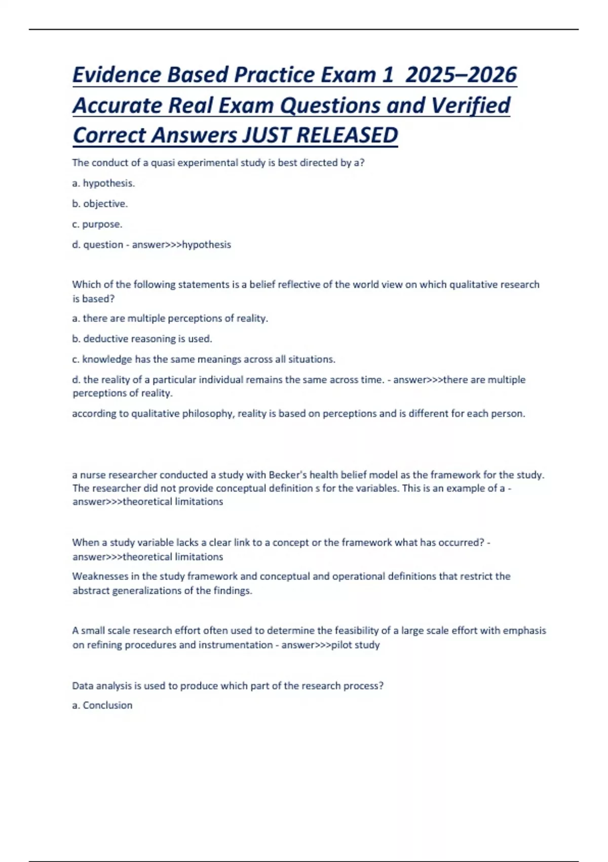 Base Exam Examples Evidence-Based Practice Exam 1 | 2025–2026 |Research & Nursing Science ...