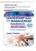 COMPLETE TEST BANK &lowbar;&lowbar; LEADERSHIP ROLES AND MANAGEMENT FUNCTIONS IN NURSING&colon; THEORY AND APPLICATION ELEVENTH&comma; NORTH AMERICAN EDITION  BY CAROL J&period; HUSTON &vert;ULTIMATE TEST BANK&vert; ALL CHAPTERS &lpar;1-25&rpar; WITH COMPLETE SOLUTIONS&vert;NEWEST UPDATE