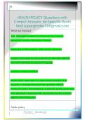 HEALTH POLICY Questions with   Correct Answers  for Specific Exam  Mail supergrades12&commat;gmail&period;com 
