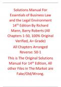 Solutions Manual for Essentials of Business Law and the Legal Environment 14th Edition By Richard Mann&comma; Barry Roberts