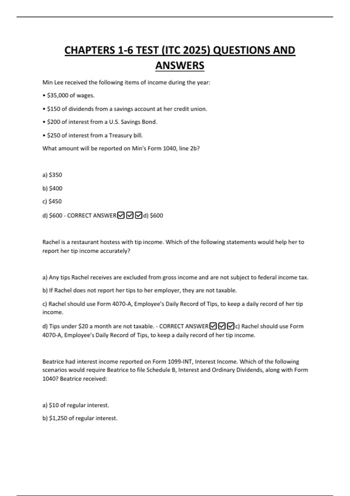 CHAPTERS 1-6 TEST (ITC 2025) QUESTIONS AND ANSWERS - ITC - Stuvia US