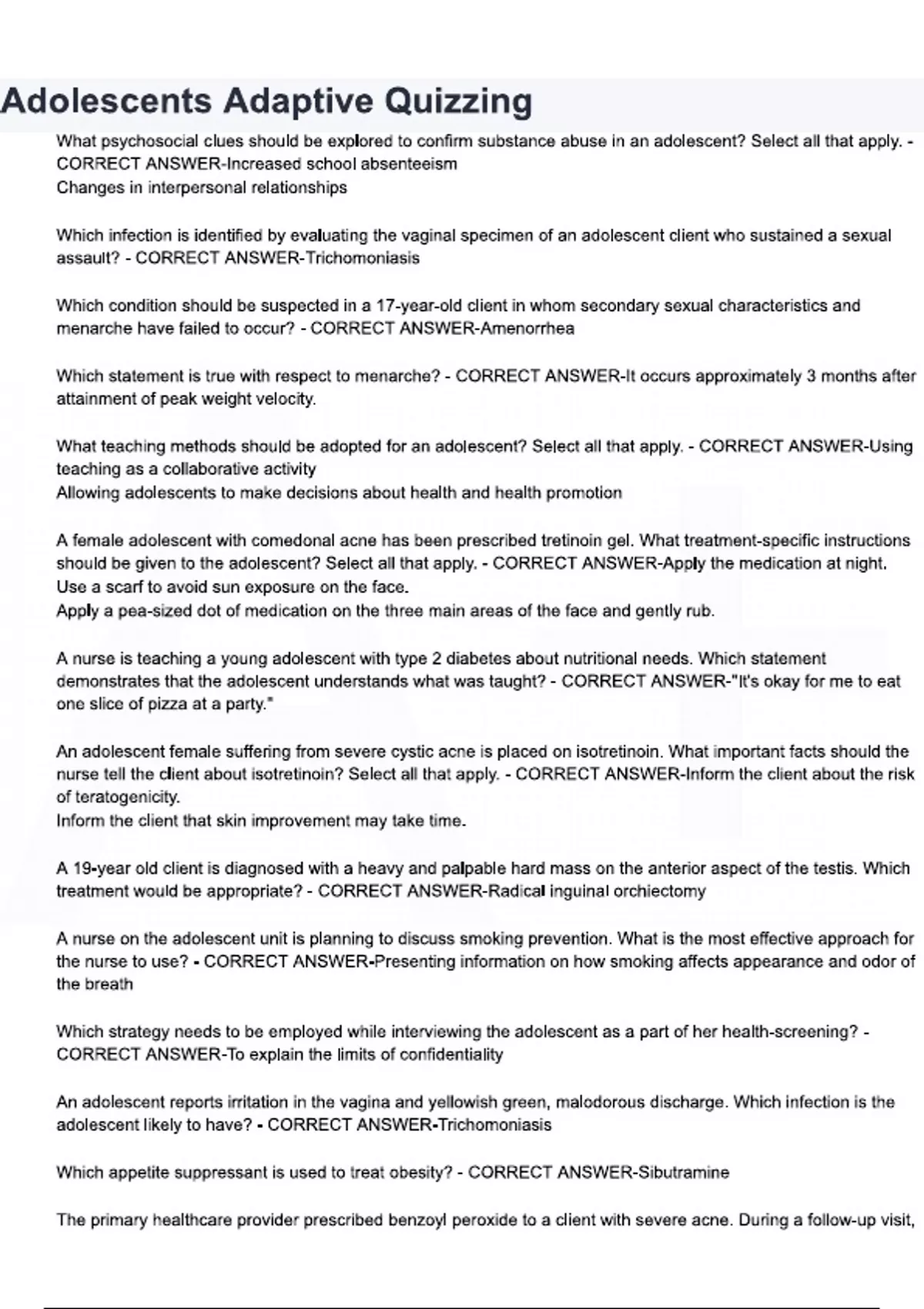 Adolescents Adaptive Questions and Answers: {LATEST 2025/ 2026 UPDATE ...