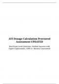 ATI Dosage Calculation Proctored Assessment UPDATED Real Exam-Level Questions&comma; Verified Answers with Expert Explanations&comma; 100&percnt; A&plus; Mastery Guaranteed