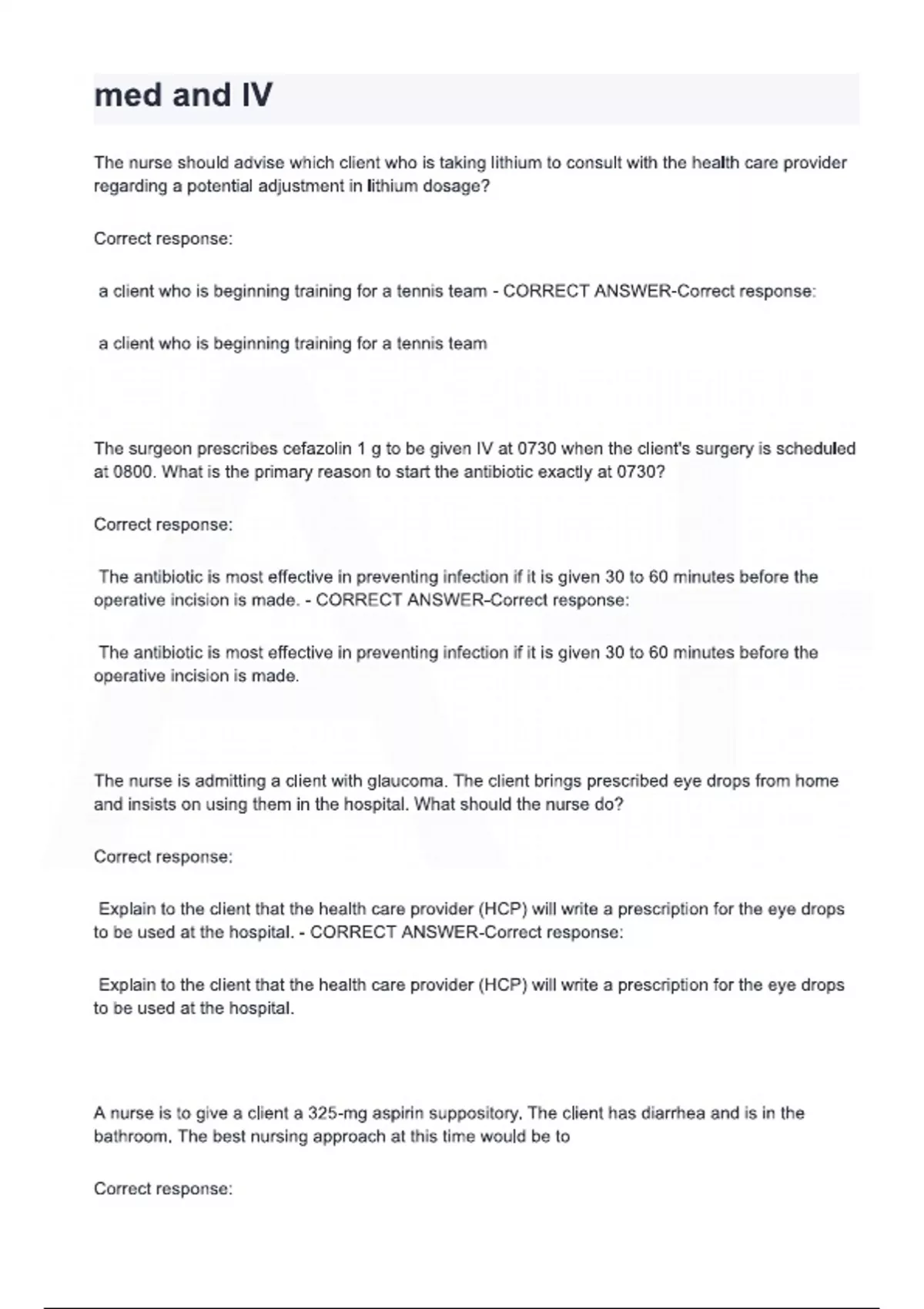 med and IV questions and answers : {LATEST 2025/ 2026 UPDATE} COMPLETE ...