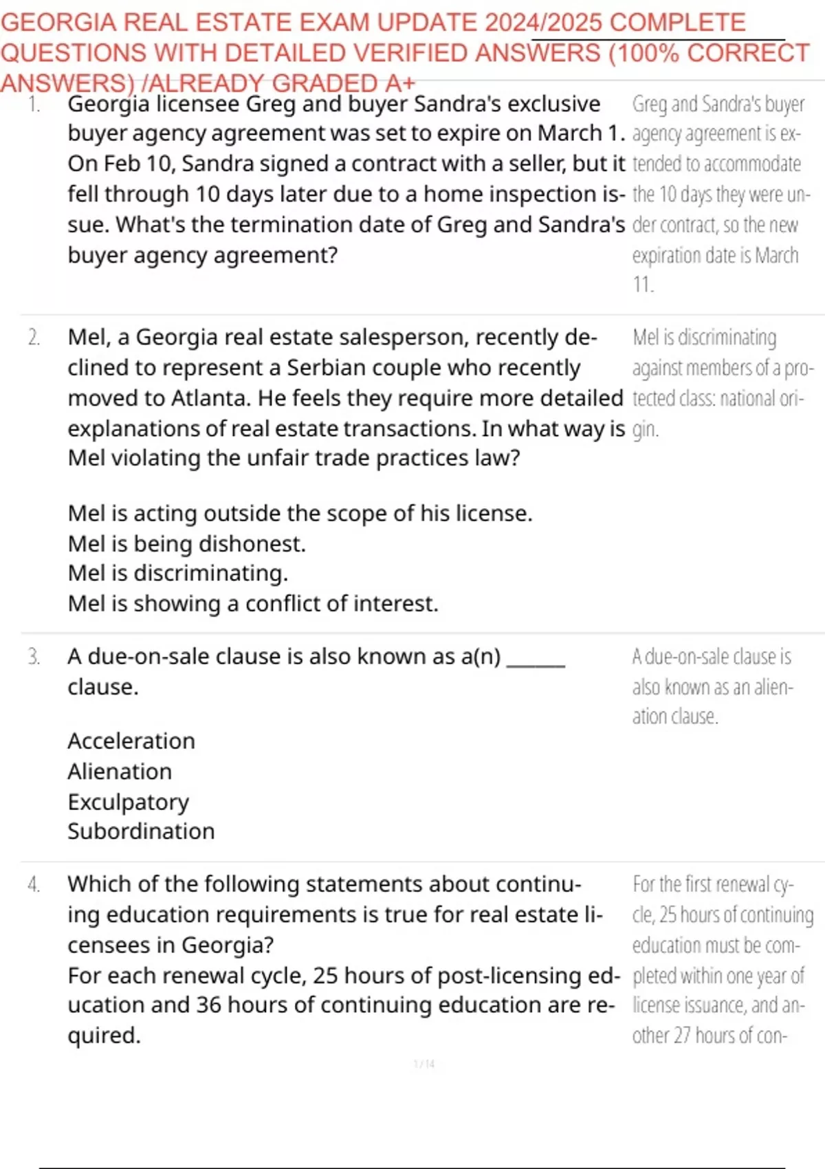 GEORGIA REAL ESTATE EXAM UPDATE 2024/2025 COMPLETE QUESTIONS WITH ...