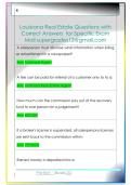 Louisiana Real Estate Questions with   Correct Answers  for Specific Exam  Mail supergrades12&commat;gmail&period;com