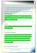 Louisiana Real Estate Terms Questions  with  Correct Answers  for Specific  Exam Mail supergrades12&commat;gmail&period;com 