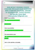 NAN MCKAY HOUSING CHOICE  VOUCHER SPECIALIST EXAM QUESTIONS  WITH COMPLETE SOLUTIONS&comma; GRADED  A&plus; Questions with  Correct Answers   for Specific Exam Mail  supergrades12&commat;gmail&period;com