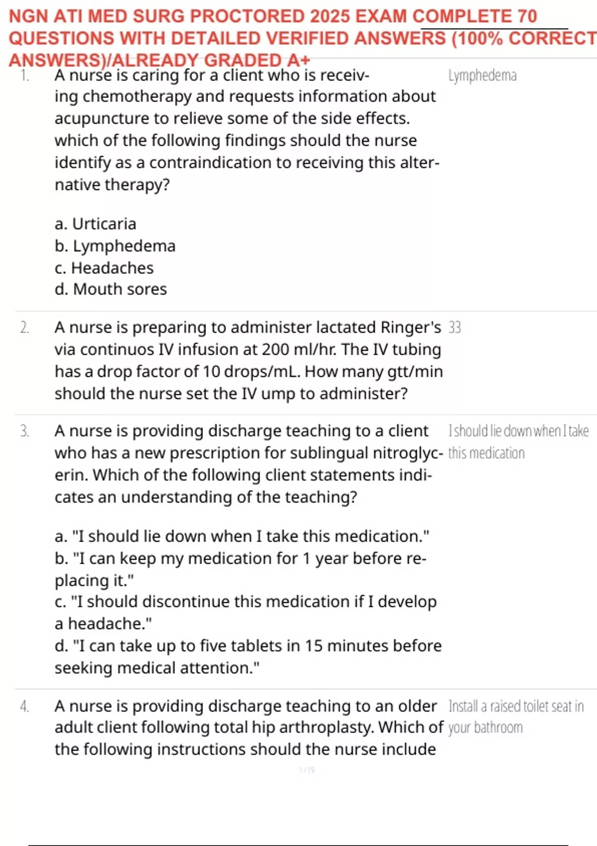 NGN ATI MED SURG PROCTORED 2025 EXAM COMPLETE 70 QUESTIONS WITH ...
