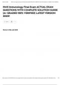 HMX Immunology Final Exam ACTUAL EXAM QUESTIONS WITH COMPLETE SOLUTION GUIDE &lpar;A&plus; GRADED 100&percnt; VERIFIED&rpar; LATEST VERSION 2025&excl;&excl;
