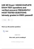 MIE 201 Exam 1 2025&vert;COMPLETE EXAM TEST &lpar;questions and verified answers&rpar; FREQUENTLY MOST TESTED QUESTIONS &vert;already graded A&plus;&vert;100&percnt; passed&excl;&excl;